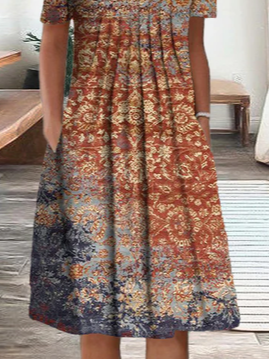 Casual Crew Neck Cotton-Blend Dress