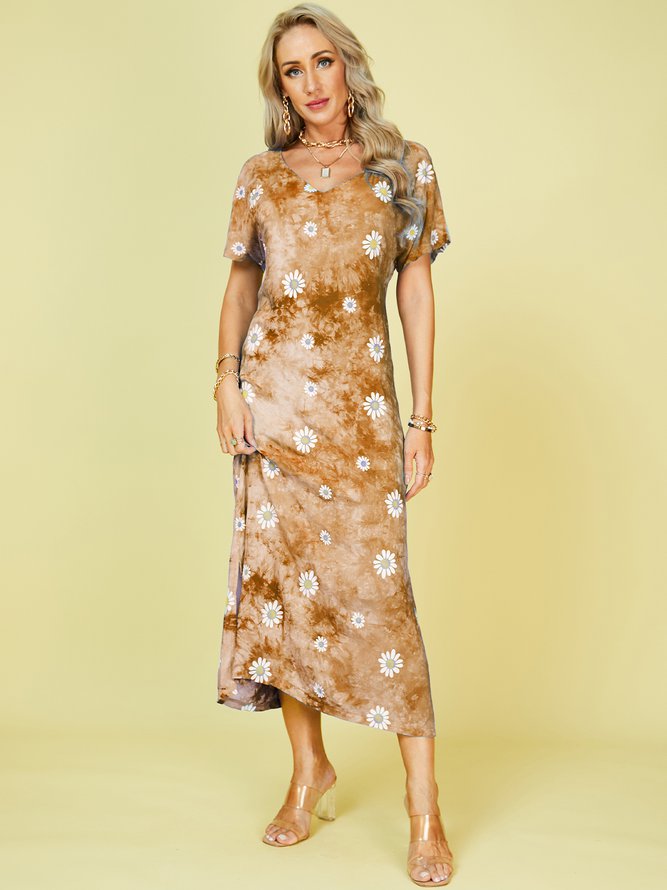 Blue Purple Ombre/tie-Dye Short Sleeve Shift Crew Neck Knitting Dress