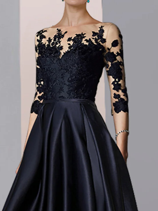 Elegant Lace Plain Boat Neck Dress