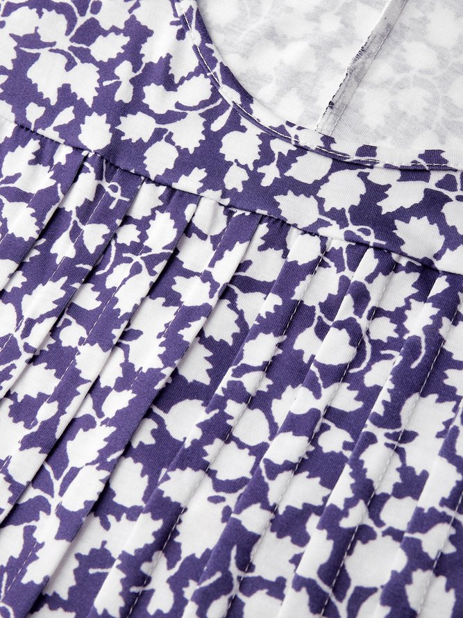 Round Neck Pockets Floral Casual Midi Prom Dress