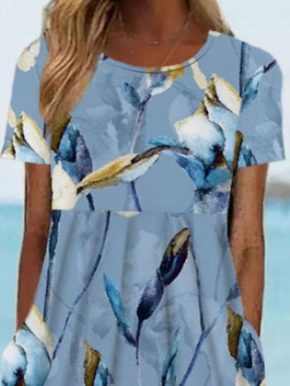 Casual Crew Neck Floral Dress