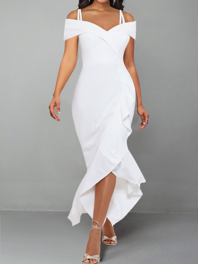 Strappy Cold Shoulder White Short Sleeve Dress
