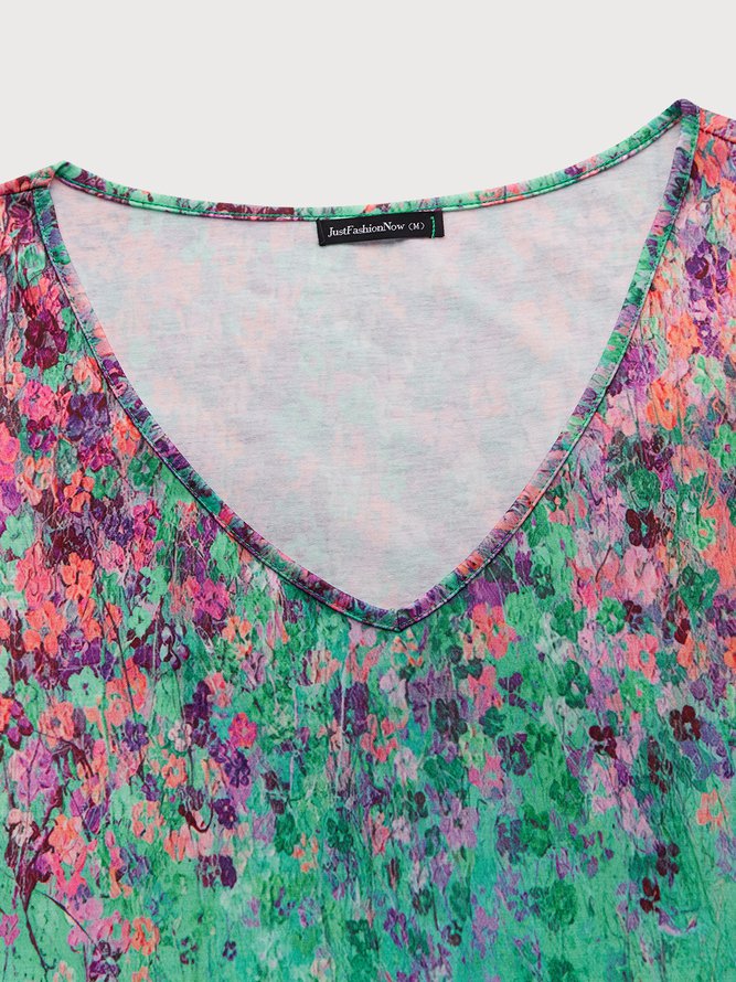 Elegant Floral Short Sleeve Knit Dress