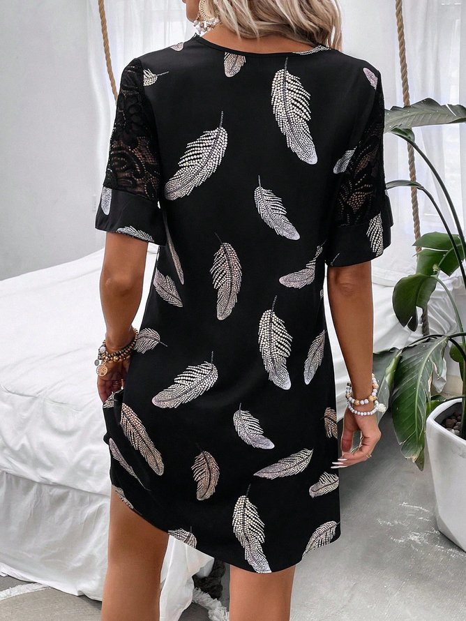 Feather Pattern Casual Loose Lace Dress