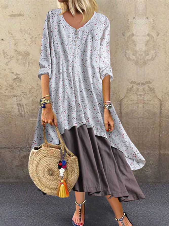 V Neck Women Weaving Dress A-Line Going Out Boho Cotton Weaving Dress