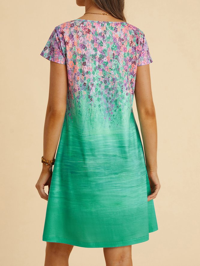 Elegant Floral Short Sleeve Knit Dress