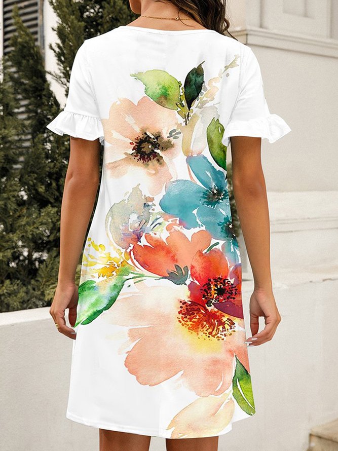 Floral Ruffled Sleeves Loose Casual Dress