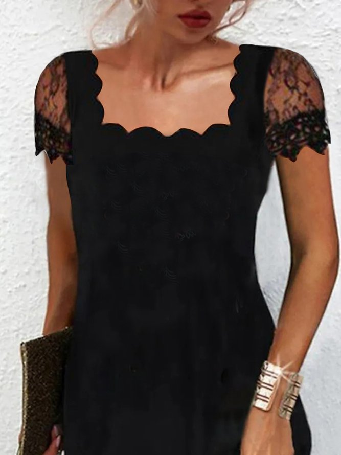V Neck Simple Plain Lace Dress