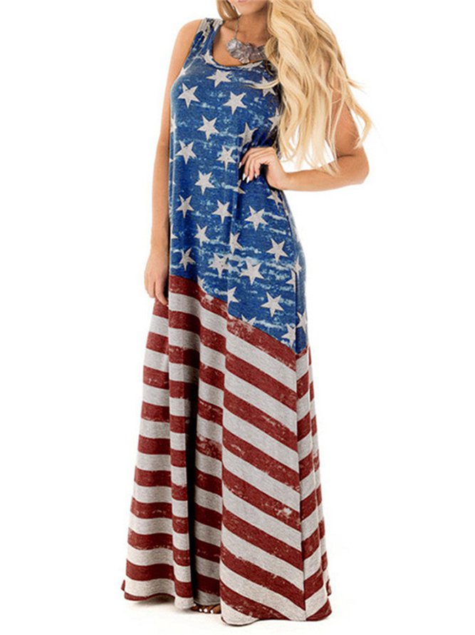 Casual Star Sleeveless Crew Neck Dresses