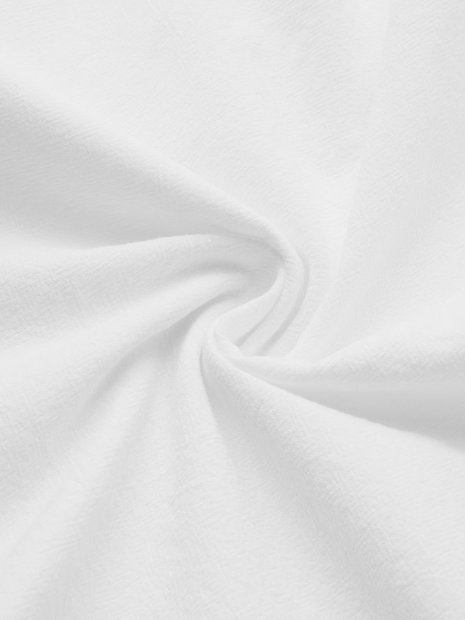 Women Plain Button Detail Casual Cotton And Linen Dress