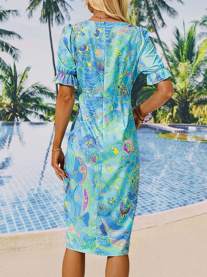 Ethnic V Neck Elegant Dress