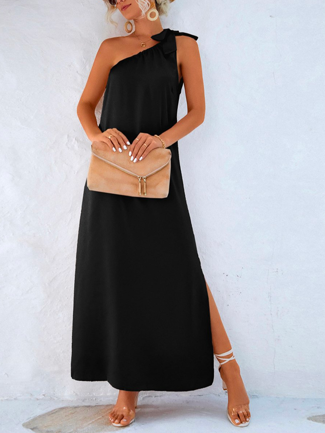 Plain Asymmetrical Casual Dress