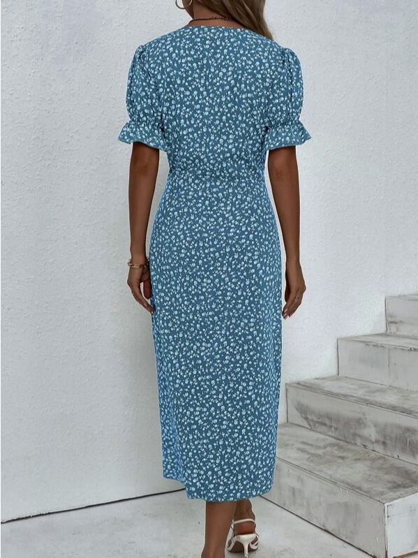 Ditsy Floral Ditsy Flounce Sleeve Wrap Hem Dress