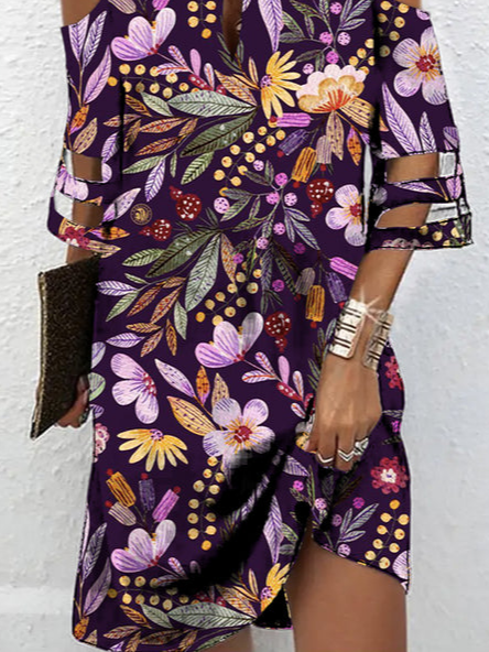 Crew Neck Loose Floral Casual Dress