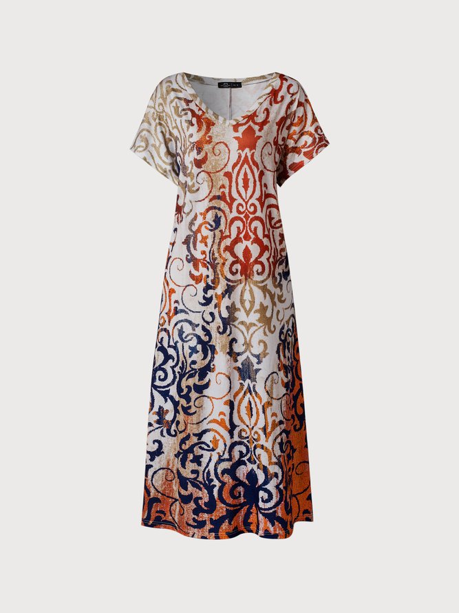 Casual V Neck Ethnic Fit Short sleeve Dress