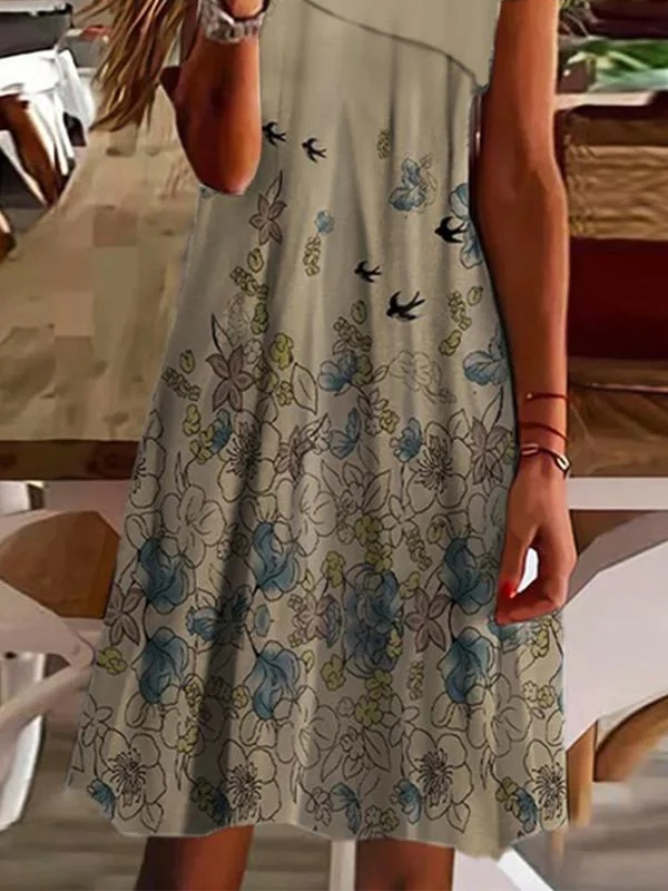 Loose Floral Vintage Asymmetrical Dress