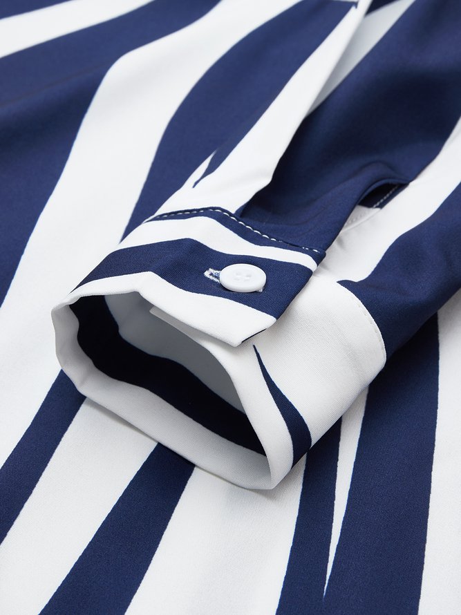 Shirt Collar Geometric Autumn Urban Natural Long sleeve Shirt Dress Shirt Collar Dress