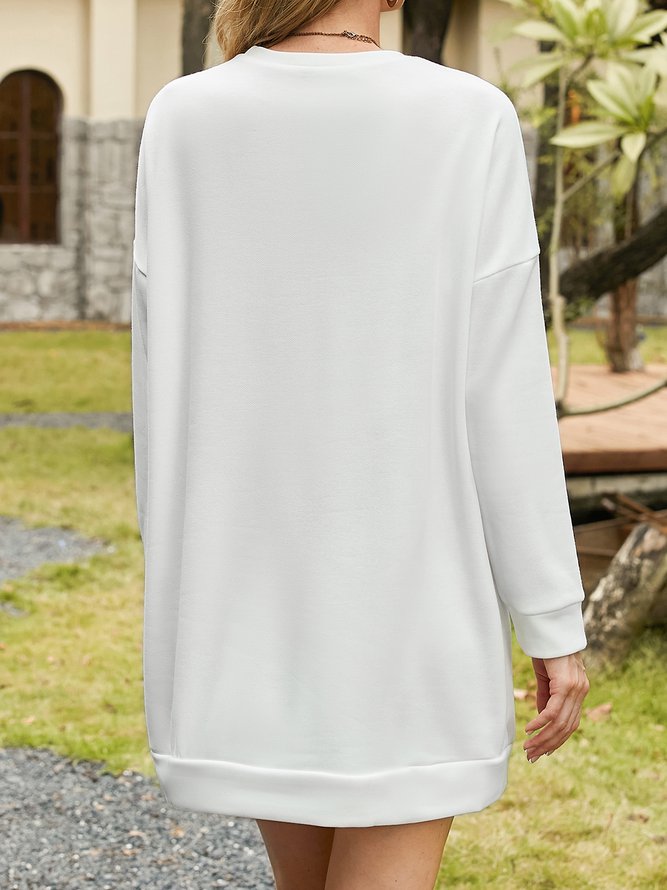 Cat And Coffee Crew Neck Casual Loose Dress