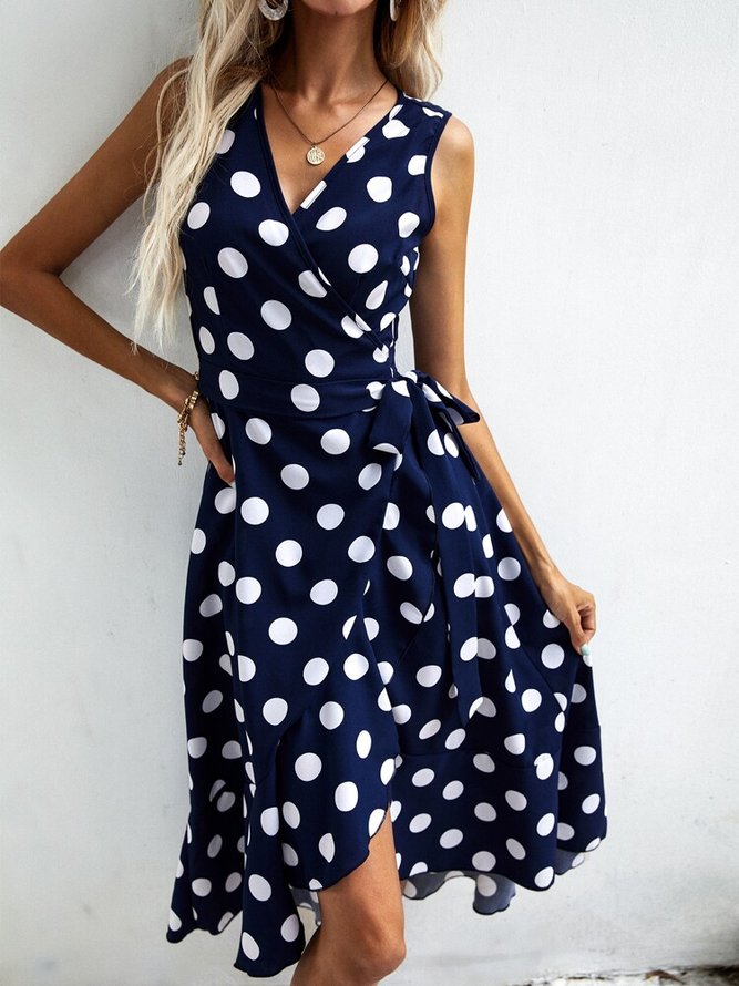 Women's Maxi Dress half Sleeve Polka Dots Printed Spring Summer V Neck Lightweight Dressy Dress