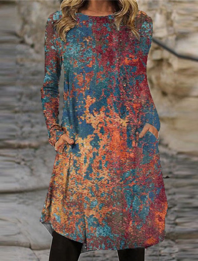 Casual Ombre Regular Fit Crew Neck Dress