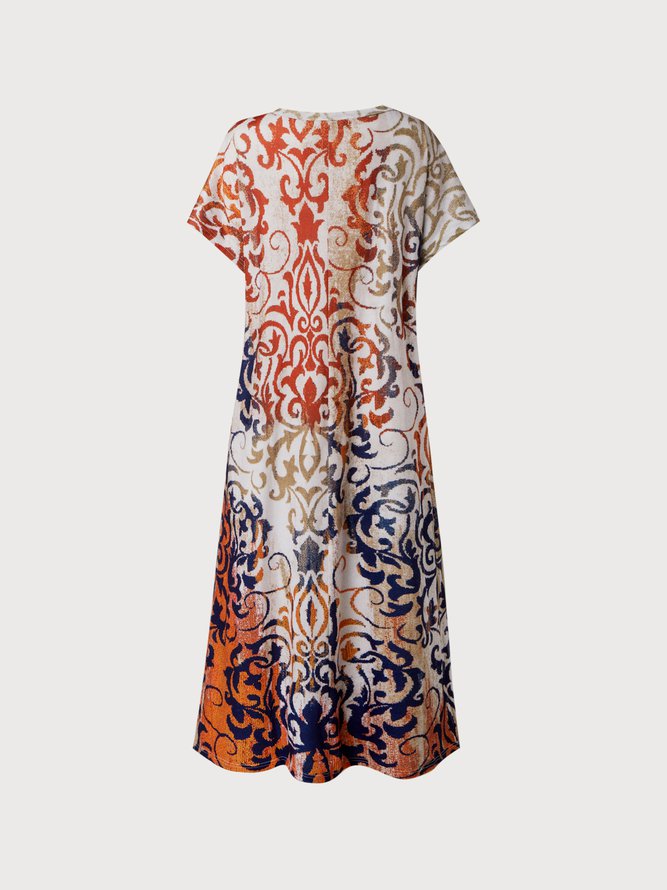 Casual V Neck Ethnic Fit Short sleeve Dress