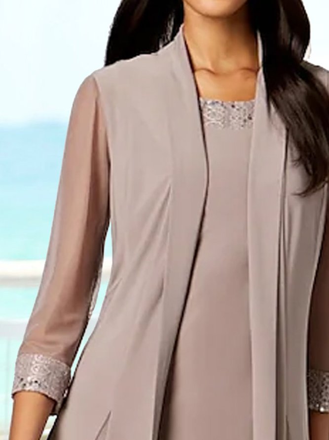 Solid a-hem jacket dress 2-piece suit