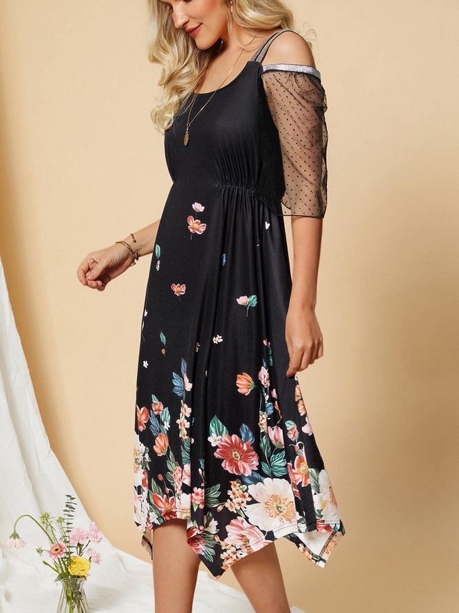 Square Neck Square Neck Floral Midi Prom Dress