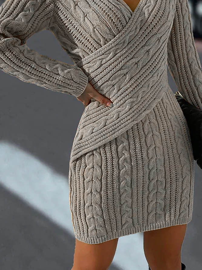 Casual V Neck Yarn/Wool Yarn Dress