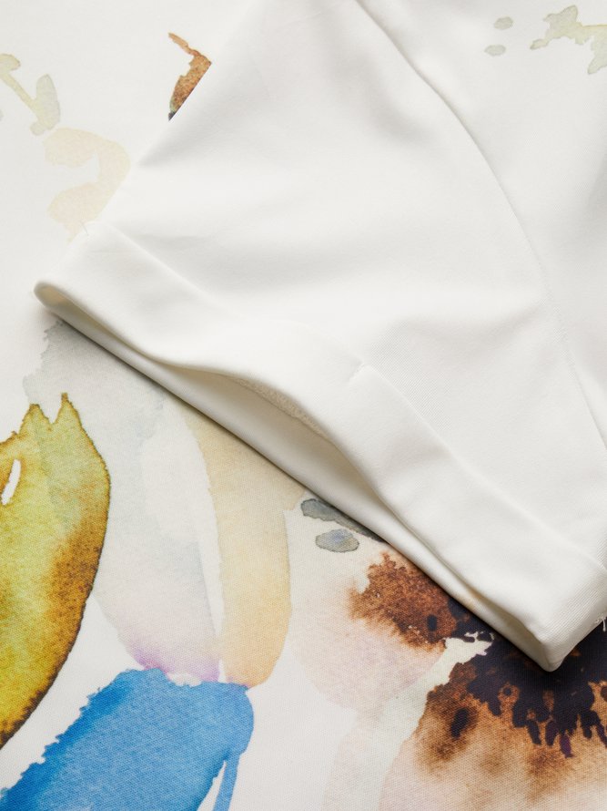 Crew Neck Floral Printed Casual Simple Midi Dresses