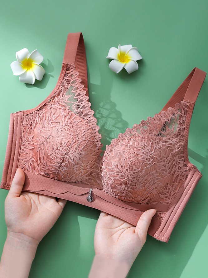 Underwireless Lace Floral Bra Plus Size Full Coverage Adjustable Massage Bra