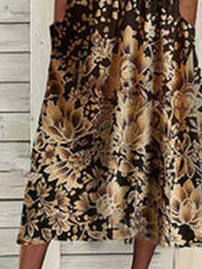 Knitted Notched Floral Casual Dress