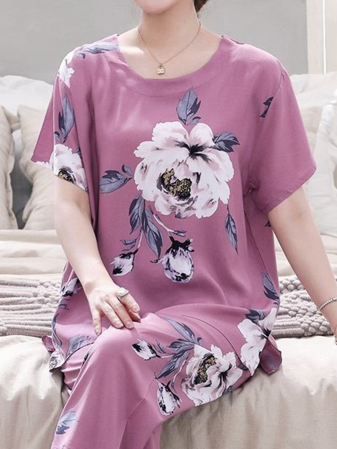 Breathable Cozy Floral Print Cotton Linen Pajama Set