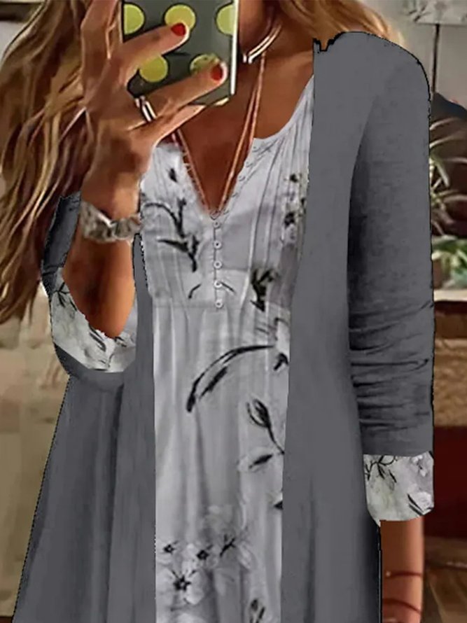 Casual Floral Regular Fit V Neck Two-Piece Set