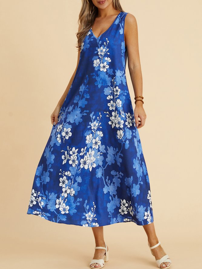 Vacation V neck Regular Fit Floral Dress