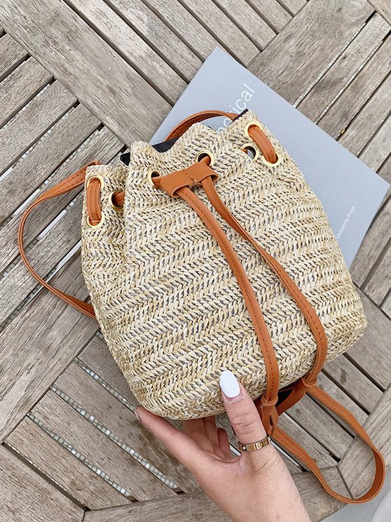 Casual Straw Drawstring Crossbody Bag Women's Shoulder Bag Urban Vacation
