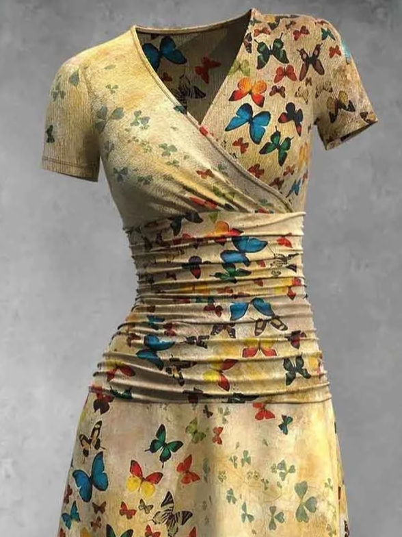 Cross Neck Butterfly Regular Fit Casual Dress
