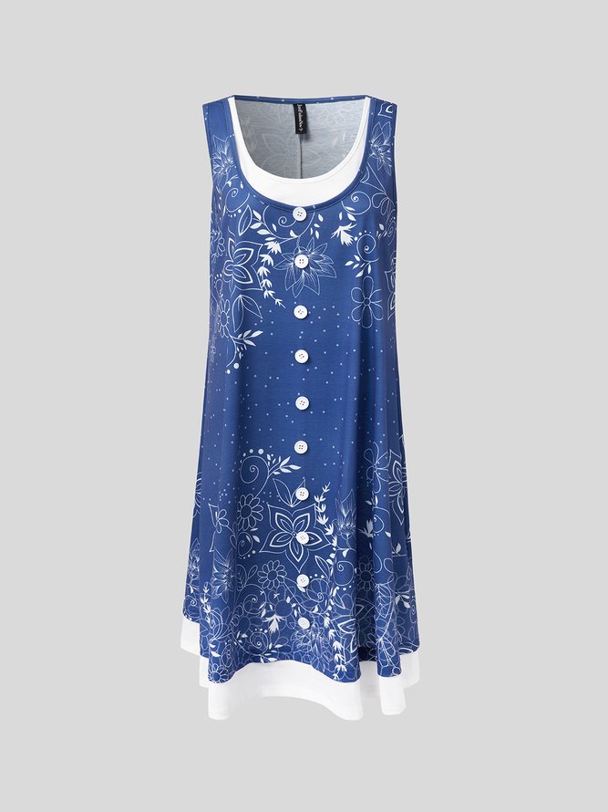 Casual Scoop Neck Floral Loose Dress