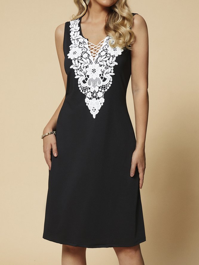Elegant Contrast Lace Sleeveless Casual Dress