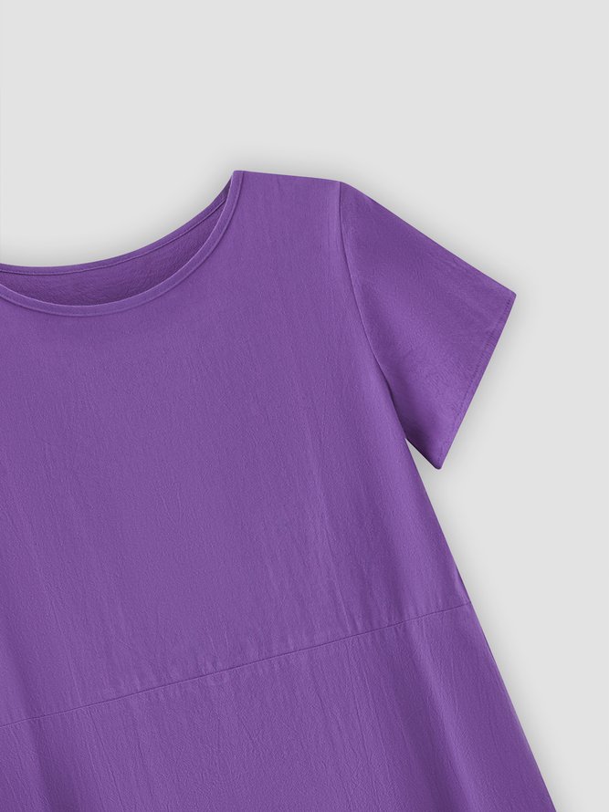 Summer Pockets Round Neck Shift Linen Dresses