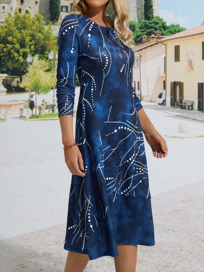 U Neck Geometric Casual Midi Prom Dress