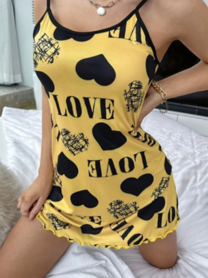 Breathable Sling Heart Text Print Loose Sling Nightdress