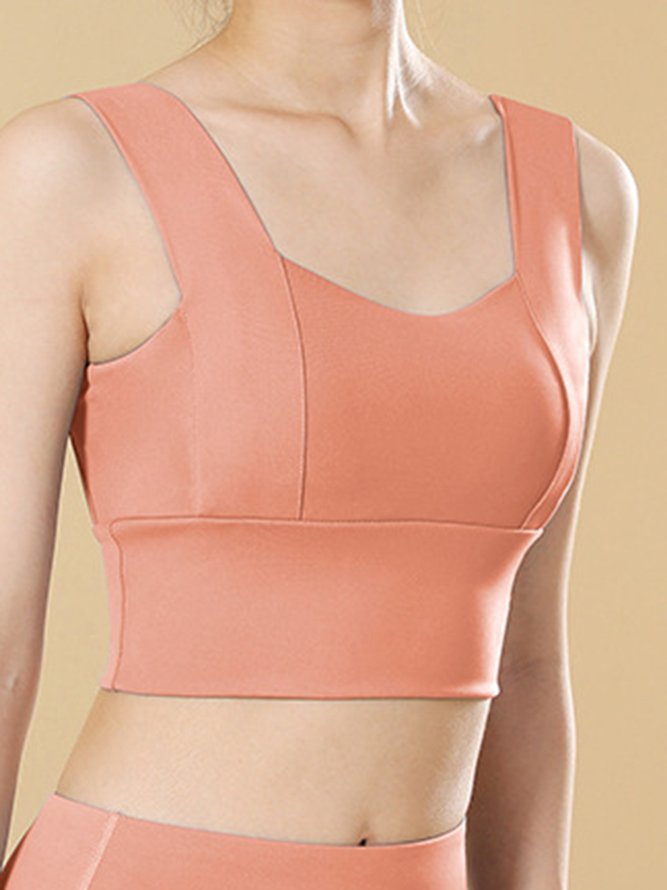 Wide Shoulder Straps Push Up Neck Long Hem Sports Bra