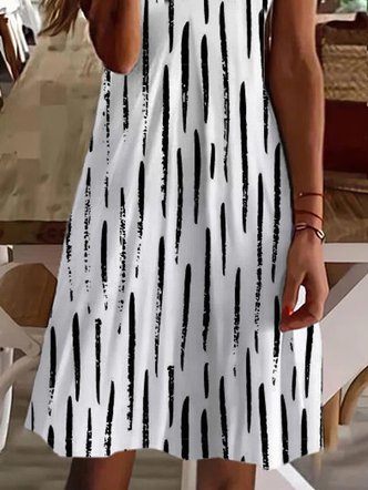 V Neck Striped Casual Midi Dress