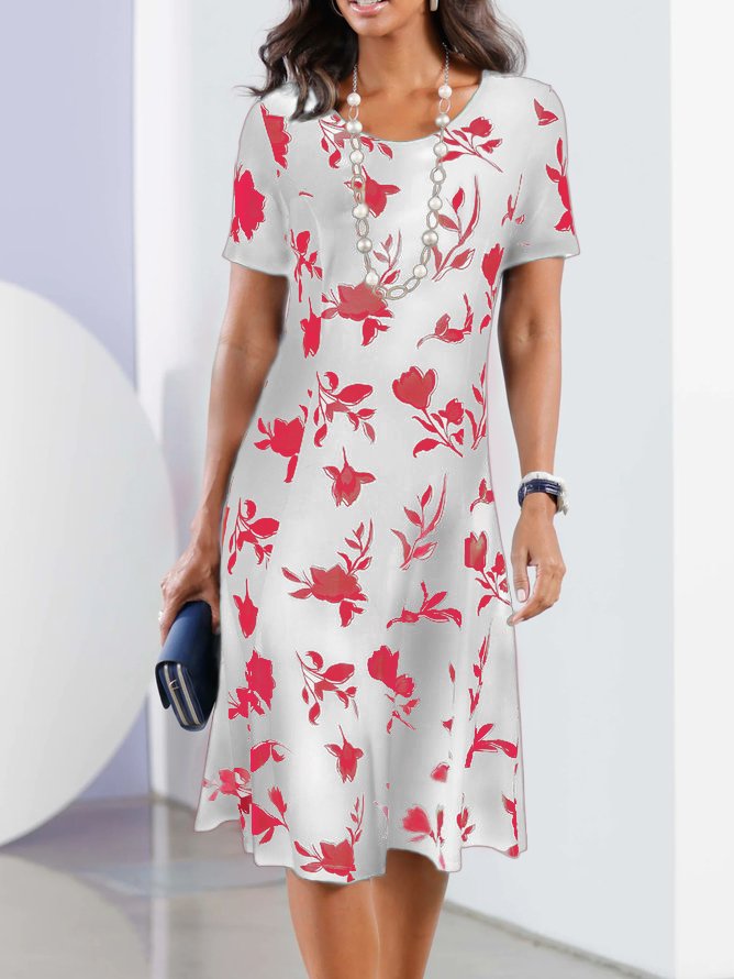 Floral Casual Crew Neck Loose Lightweight Summer Dress
