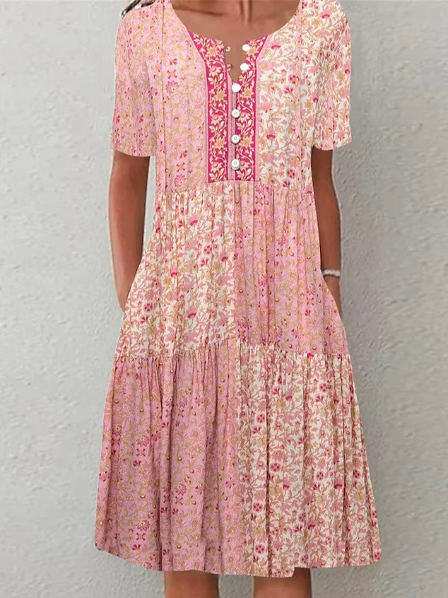 Ditsy Floral V Neck Loose Vacation Dress