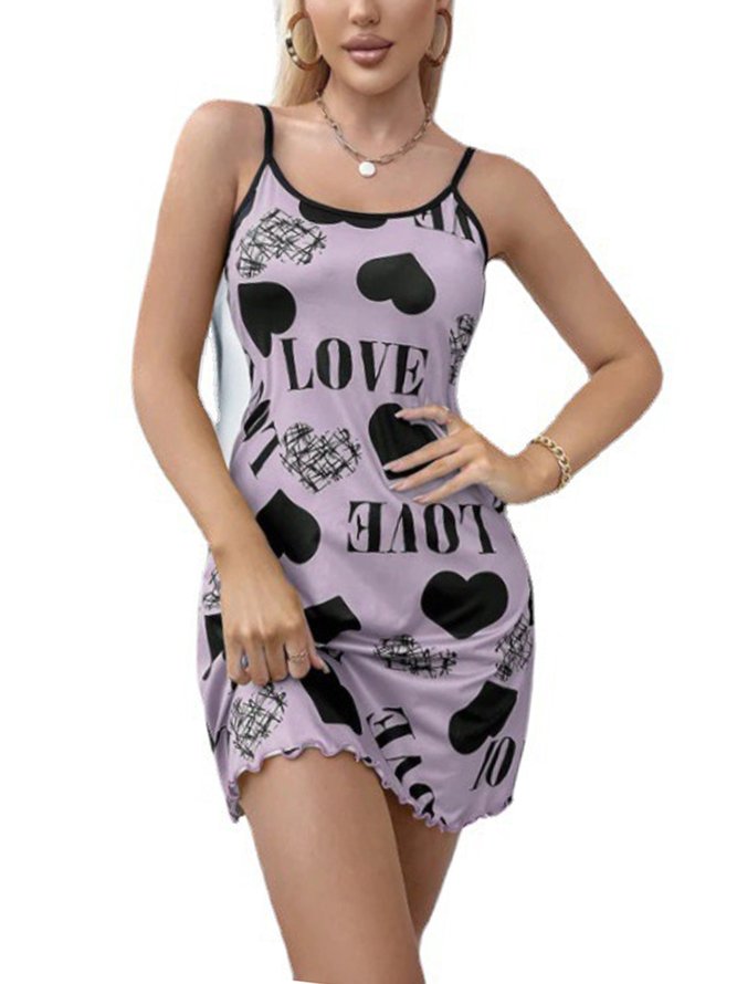 Breathable Sling Heart Text Print Loose Sling Nightdress