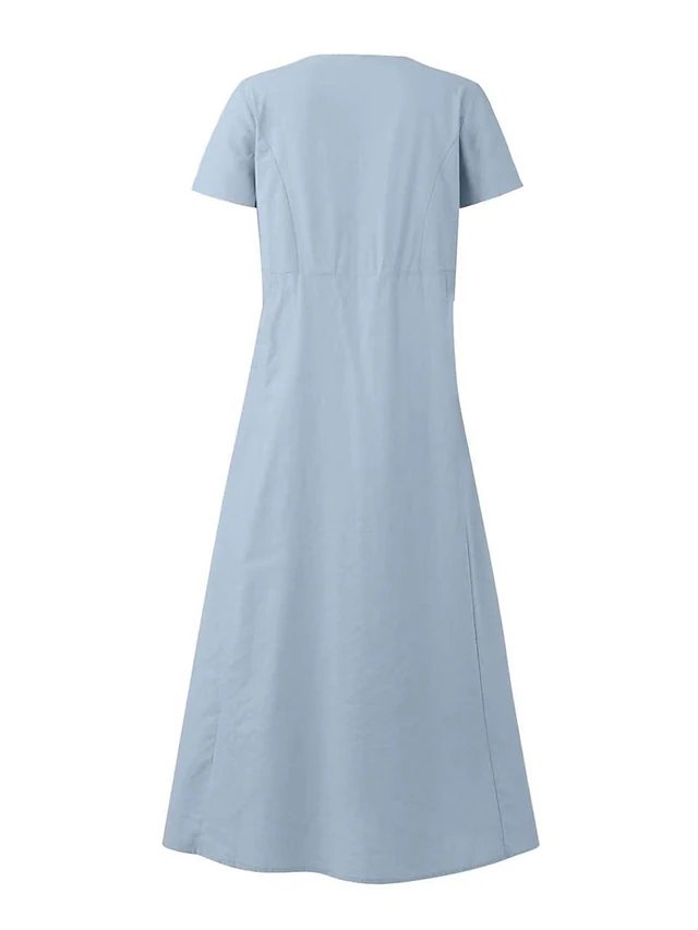 Crew Neck Linen Loose Plain Dress