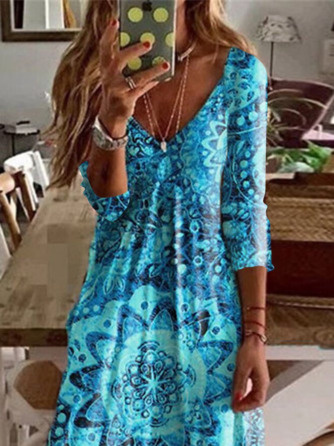 V Neck Ethnic Vacation Dress