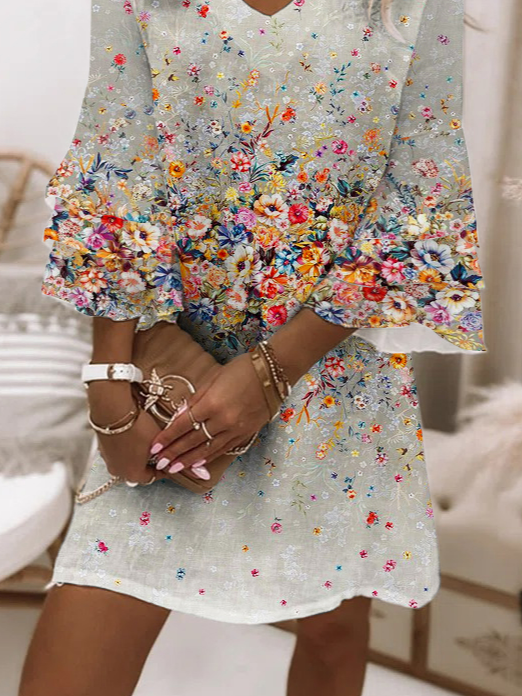 Ruffled Sleeves Casual Floral Dress