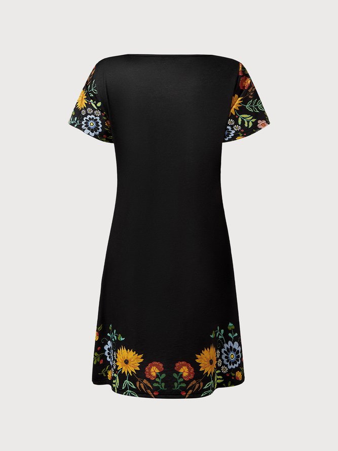 Square neck Floral Elegant Casual Mini Prom Dress